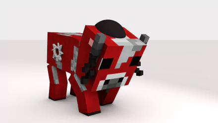 HD desktop wallpaper featuring a red Minecraft cow with black and white patches standing against a white background. Tags include Jew, video game, and Minecraft.