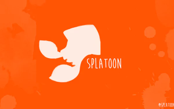 HD desktop wallpaper featuring the Splatoon logo with a white inkblot on an orange background.