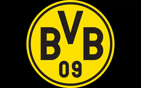Borussia Dortmund logo on a black background, showcasing the club's iconic yellow and black colors. A striking 4K Ultra HD desktop wallpaper for sports fans.