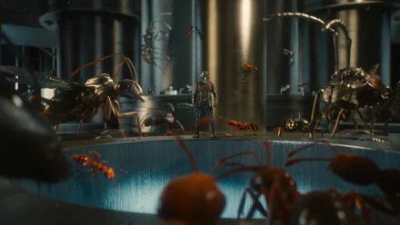 A visually striking HD wallpaper featuring Ant-Man amidst a swarm of giant insects, showcasing the film’s unique blend of humor and action in a captivating environment.