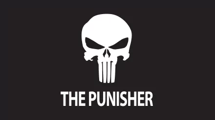 A high-definition desktop wallpaper featuring the iconic Punisher skull logo on a solid black background, showcasing a bold and striking design for comic enthusiasts.