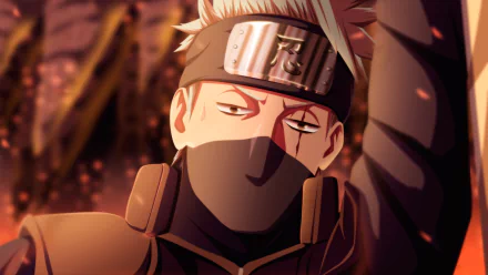 HD desktop wallpaper featuring Kakashi Hatake from the anime Naruto, with a detailed background showing his stern expression and signature headband.