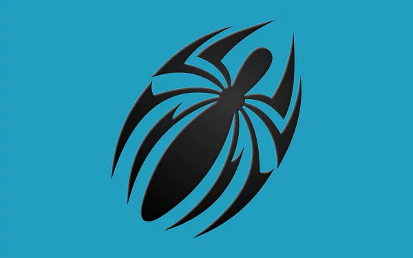 HD PC desktop wallpaper featuring a stylized black spider emblem on a blue background, inspired by the Scarlet Spider comic.