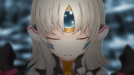 HD PC desktop wallpaper featuring Eve from the video game Elsword, showcasing her with closed eyes and a serene expression against a blurred background.