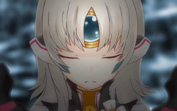 HD PC desktop wallpaper featuring Eve from the video game Elsword, showcasing her with closed eyes and a serene expression against a blurred background.