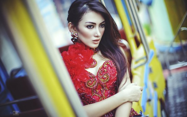 Women Asian Model Oriental Brunette Brown Eyes Bokeh HD Wallpaper | Background Image