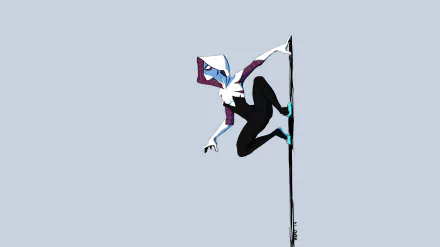 HD PC desktop wallpaper featuring a comic-style Spider-Gwen perched on a vertical pole against a light blue background.