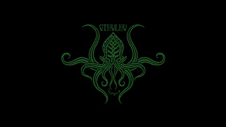 HD PC desktop wallpaper/background: fantasy Cthulhu emblem in neon green — stylized tentacled sigil on black.