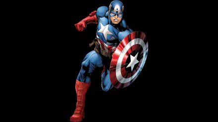 HD desktop wallpaper of Captain America from the comic series, showing him in action pose with shield, set against a black background.