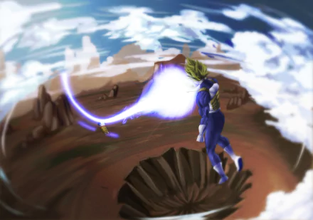 A dynamic HD wallpaper featuring Android 19 and Vegeta from Dragon Ball Z, showcasing an intense battle moment against a dramatic background of clouds and rocky terrain.