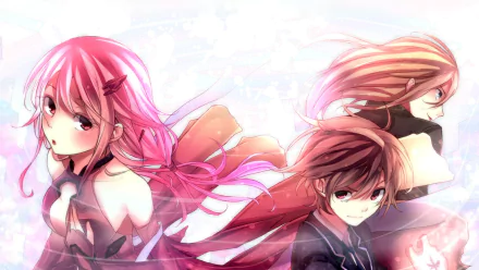 Anime-inspired HD wallpaper featuring characters from Guilty Crown, showcasing vibrant colors and dynamic poses, perfect for a captivating desktop background.