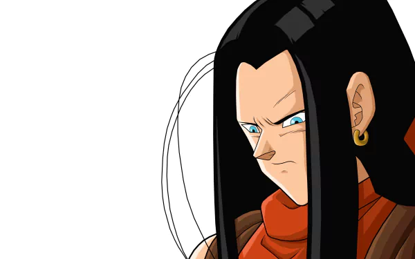 HD wallpaper featuring Android 17 from Dragon Ball GT. This vibrant anime image captures his intense expression and distinctive long black hair. A striking addition to any desktop background.