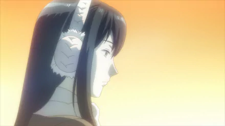 HD wallpaper featuring Kana Kimishima from the anime Parasyte -the maxim-, showcasing a serene profile against a warm, gradient background.