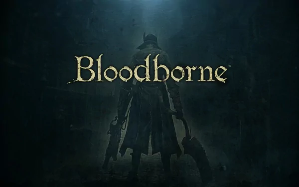 Dark and atmospheric HD wallpaper featuring the title Bloodborne, with a mysterious figure silhouetted against a haunting background, showcasing the essence of the video game.
