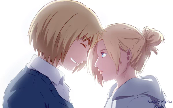 HD wallpaper featuring Annie Leonhart and Armin Arlert from the anime Attack on Titan, capturing an intimate moment between the two characters.