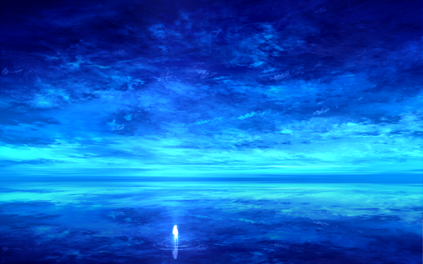 Anime Sky Blue Ocean Cloud Reflection Landscape HD Wallpaper | Background Image