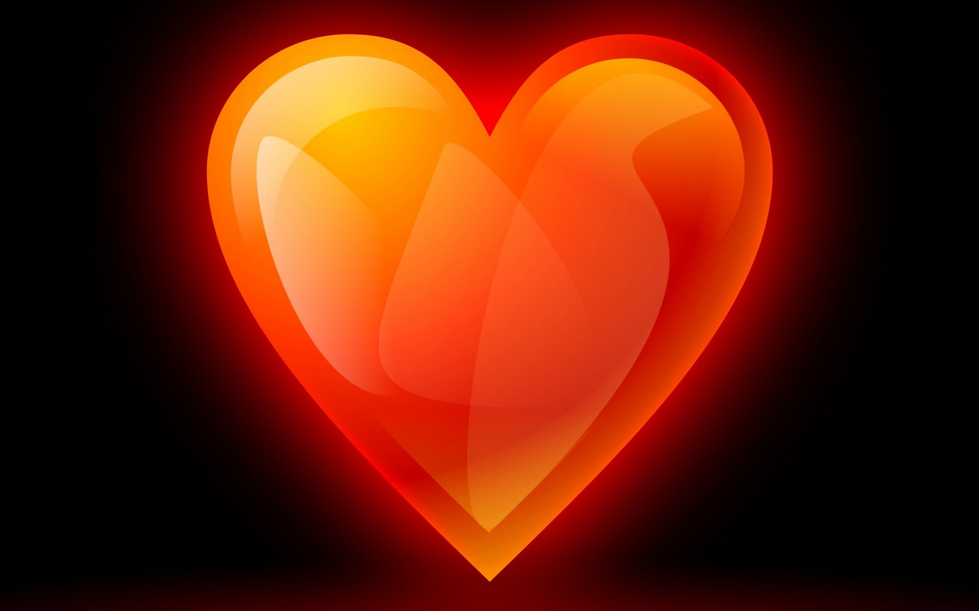 Artistic HD PC desktop wallpaper featuring a glowing, translucent red-orange heart symbolizing love against a dark background.