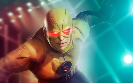 HD desktop wallpaper featuring Tom Cavanagh as Eobard Thawne, also known as the Reverse-Flash, from the TV show The Flash (2014). The character is in action with a glowing background.