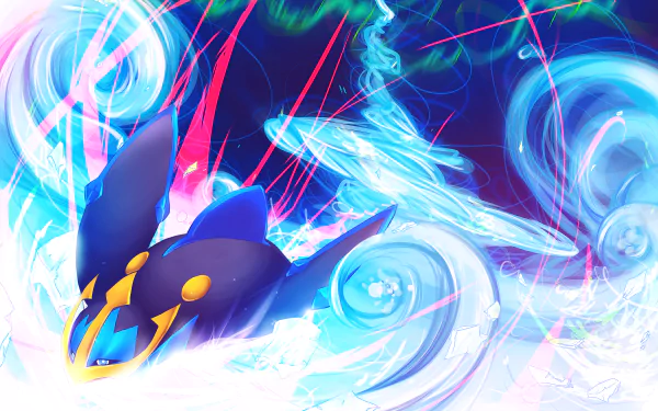 A vibrant HD wallpaper featuring Empoleon from Pokémon, surrounded by swirling water patterns and colorful energy, capturing the dynamic essence of this anime character.