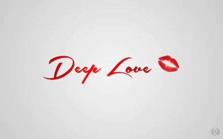 Artistic HD desktop wallpaper featuring the phrase Deep Love in elegant red script, accompanied by a red lip print, embracing themes of affection and passion.