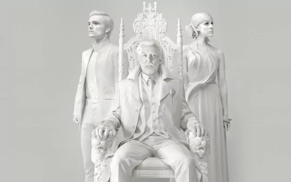 monochrome Jena Malone Johanna Mason Josh Hutcherson Peeta Mellark Donald Sutherland President Snow movie The Hunger Games: Mockingjay - Part 1 HD Desktop Wallpaper | Background Image