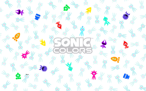 A vibrant HD desktop wallpaper featuring colorful characters and elements from the video game Sonic Colors, set against a light background.
