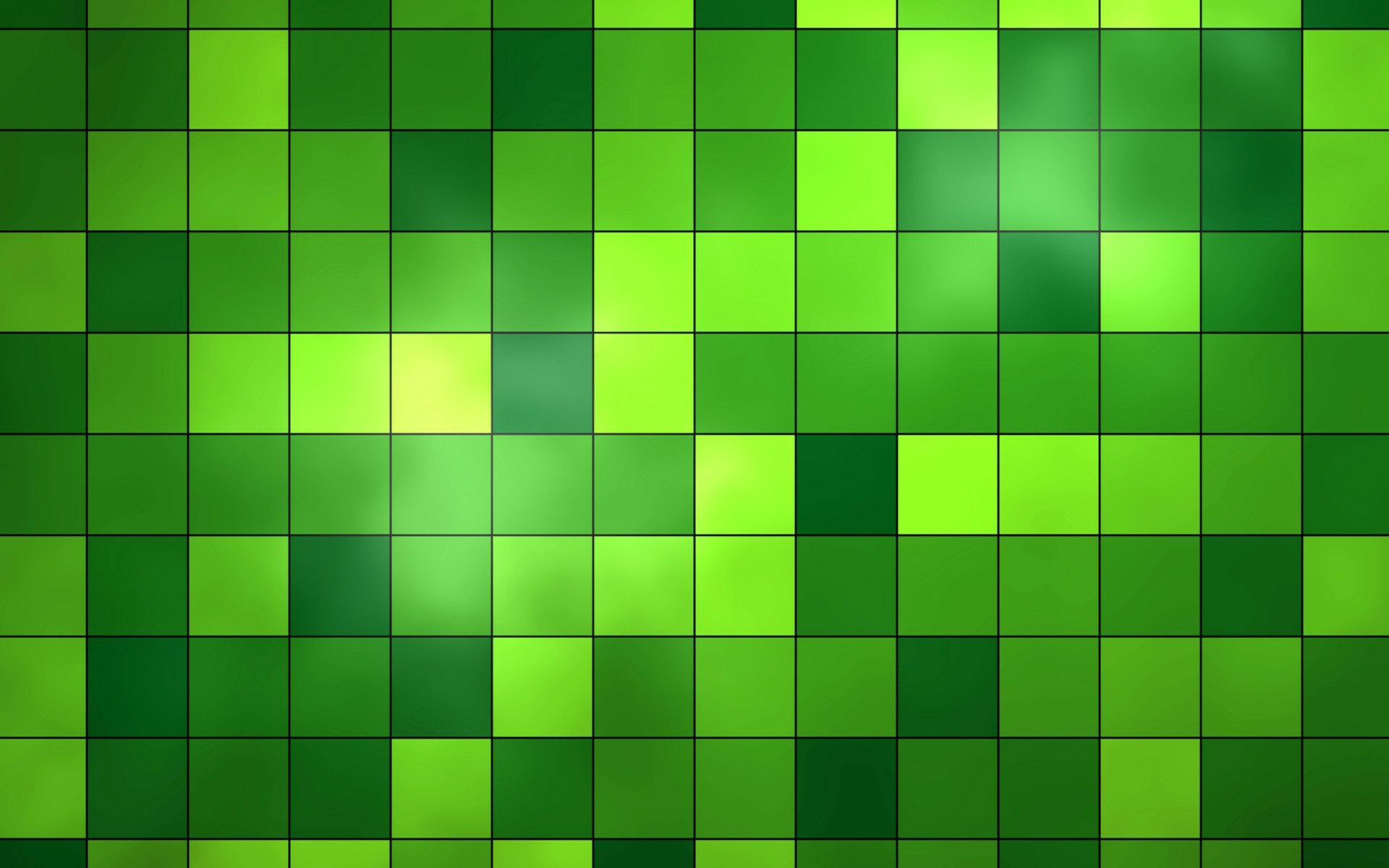 Artistic green mosaic of luminous squares in varying shades, HD PC desktop wallpaper and background with subtle glow and grid pattern.