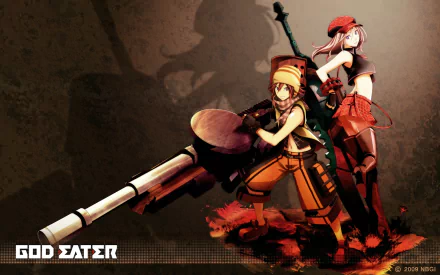 HD wallpaper featuring characters Kota Fujiki and Alisa Illinichina Amiella from the anime God Eater, set against a dynamic background with a bold, artistic style.