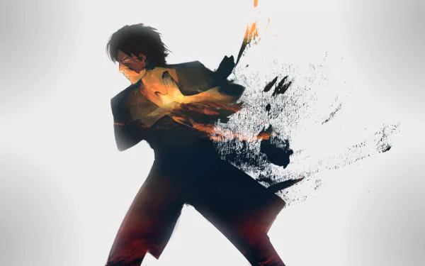 HD PC desktop wallpaper featuring an anime-style depiction of a character from Avatar: The Last Airbender with fiery and smoky effects.