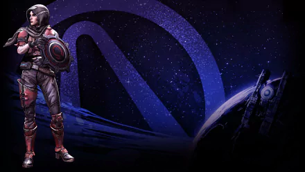 HD PC desktop wallpaper featuring a character from the video game Borderlands: The Pre-Sequel against a starry space background with the iconic Borderlands emblem.