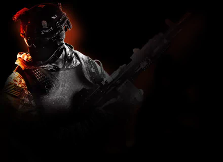 HD PC desktop wallpaper and background for the video game Call of Duty: Black Ops II — a shadowed, armed soldier in tactical gear lit by red backlight.