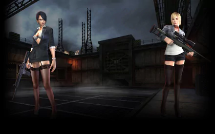 HD PC desktop wallpaper showing two armed female characters in a dark industrial map from the video game Counter-Strike Nexon: Zombies.