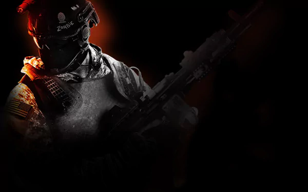 HD PC desktop wallpaper and background for the video game Call of Duty: Black Ops II — a shadowed, armed soldier in tactical gear lit by red backlight.