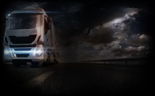 A dramatic HD desktop wallpaper featuring a truck set against a moody, cloudy sky, inspired by the video game Euro Truck Simulator 2.