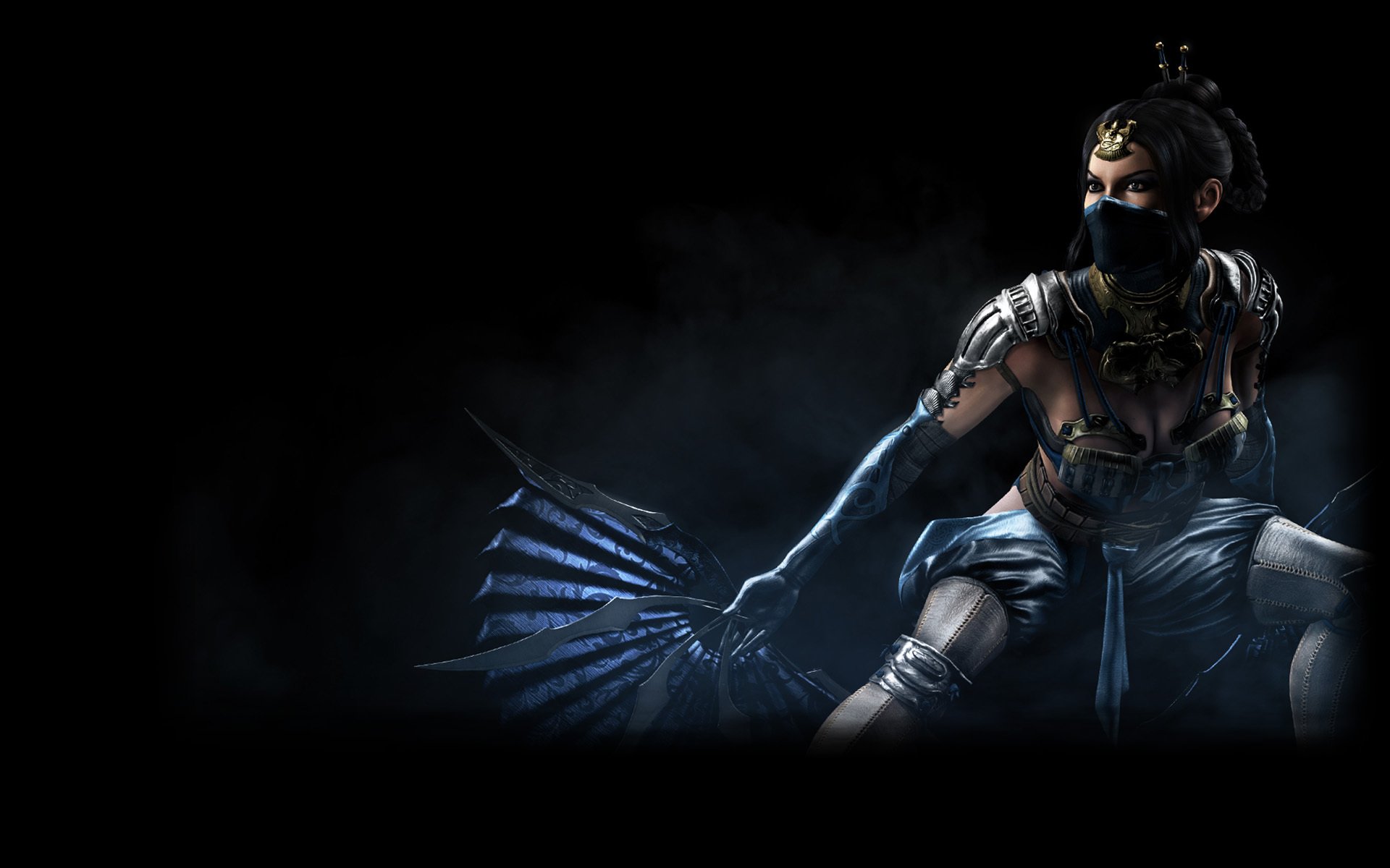HD desktop wallpaper featuring a character from Mortal Kombat X, poised in a dynamic fighting stance with a dark background and striking visual effects.