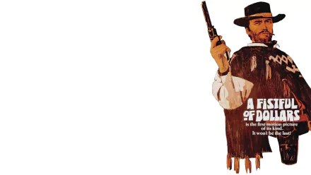 HD PC desktop wallpaper: poster-style image of a rugged gunslinger in a poncho holding a pistol, right-aligned, from the movie A Fistful of Dollars.