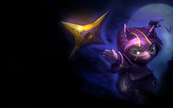 HD wallpaper featuring Kennen from League of Legends, showcasing the character in a dynamic pose with a shuriken, set against a dark, moody backdrop.