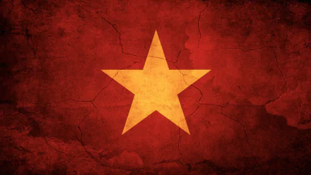 HD desktop wallpaper featuring the Vietnam flag with a large yellow star on a textured, cracked red background.