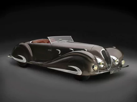 Sleek 1937 Delahaye 135 M-S Special Roadster in a dark setting, showcased as an HD PC desktop wallpaper and background.