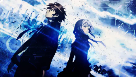 HD desktop wallpaper featuring Shu Ouma and Inori Yuzuriha from the anime Guilty Crown, with a vibrant, futuristic background.