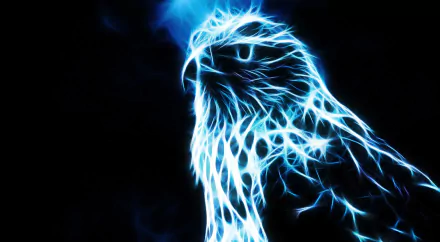 HD desktop wallpaper featuring a glowing blue neon falcon against a dark background.