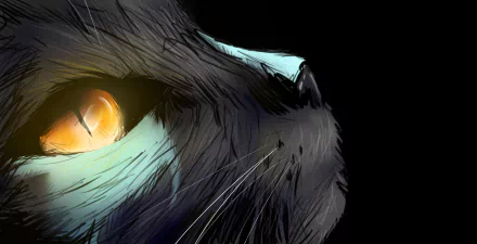 Close-up of a fantasy animal resembling a cat with glowing yellow eyes, rendered in HD for a striking PC desktop wallpaper and background.