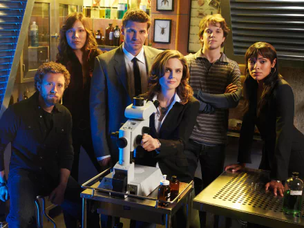 Zack Addy Eric Millegan Camille Saroyan Tamara Taylor Jack Hodgins T.J. Thyne Angela Montenegro Michaela Conlin Seeley Booth David Boreanaz Emily Deschanel Temperance Brennan TV Show Bones (TV Show) HD Desktop Wallpaper | Background Image