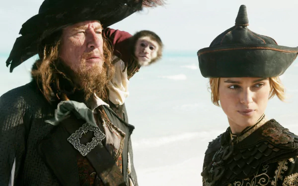 Elizabeth Swann Keira Knightley Hector Barbossa Geoffrey Rush movie Pirates Of The Caribbean: At World's End HD Desktop Wallpaper | Background Image