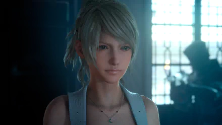 A character from Final Fantasy XV gazes thoughtfully, captured in high definition, serving as an engaging desktop wallpaper and background for fans of the game.