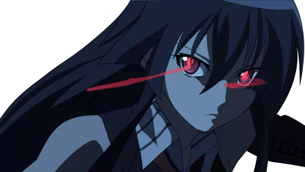 HD PC desktop wallpaper featuring Akame from the anime Akame ga Kill!, showcasing her intense red eyes and dark, shadowed appearance.