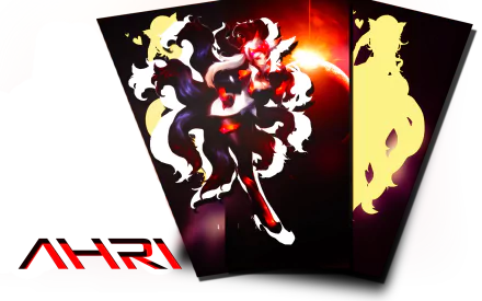 HD PC desktop wallpaper of Ahri (League of Legends), video game art showing the nine-tailed fox in a red-black cosmic backdrop.