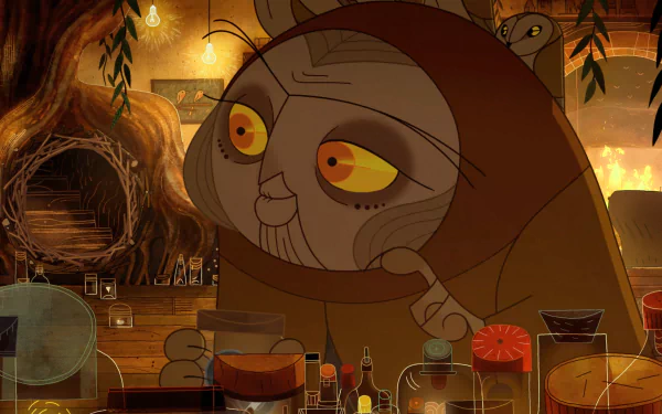 HD wallpaper from Song of the Sea featuring a whimsical cat character amidst a warm, intricately detailed setting.