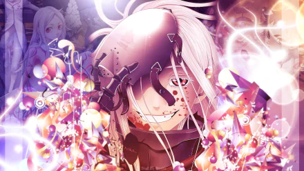 Ganta Igarashi and Shiro from Deadman Wonderland are featured in this vibrant anime HD desktop wallpaper, showcasing their dynamic designs amidst a colorful, abstract background.