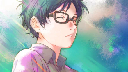 A serene HD wallpaper featuring Kousei Arima from the anime Your Lie in April, capturing a moment of reflection with soft colors and gentle light.